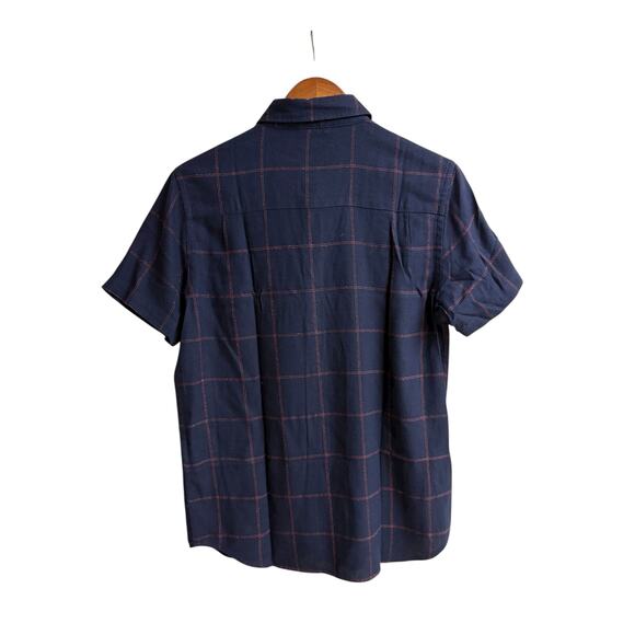 Saturdays New York City Navy Maroon Large Plaid Button Down Camp Shirt - S - Picture 3 of 7